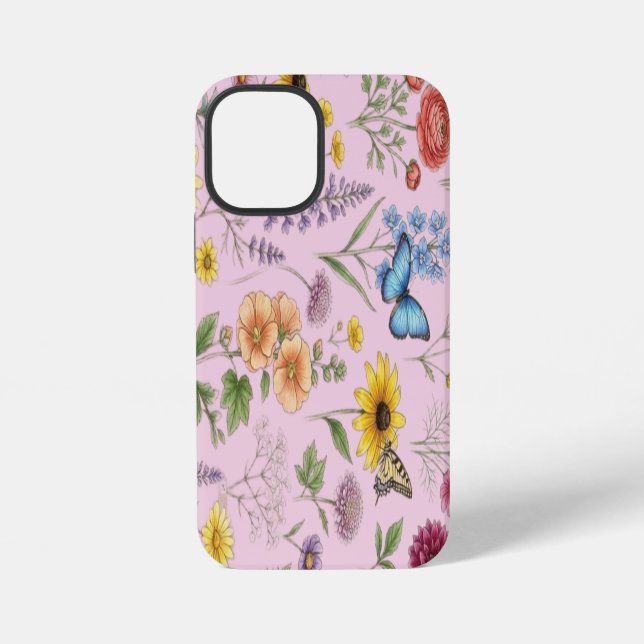 Vintage Botanical Wildflower & Butterfly Pattern iPhone Case (Back)