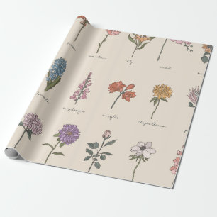 Vintage Botanical Wildflower Chart Wrapping Paper