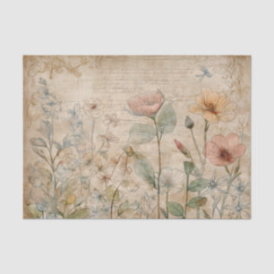 Vintage Botanical Wildflower Collage Decoupage Tissue Paper