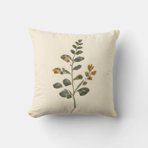 Vintage Botanical Wildflower Sage Mustard Cream Throw Pillow
