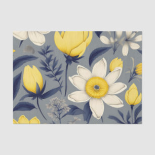 Vintage Botanical with Yellow Flower on Grey Tissue Paper