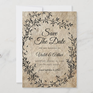 Vintage Botanical Wreath Wedding Save The Date Invitation
