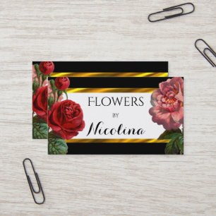 Vintage Botanicals BW   Gold Floral Florist Business Card