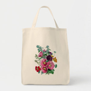 Vintage Botanicals Illustrations Hollyhocks Tote Bag