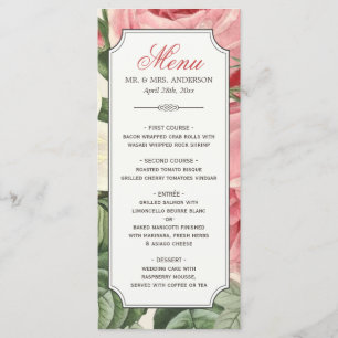 Vintage Botanique Floral Elégant Mariage Menu
