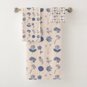 Vintage Botanique Floral Illustration Motif Bleu