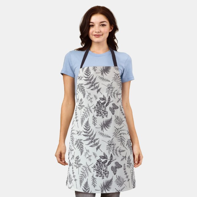 Vintage Botany & Butterfly Pattern Apron (Worn)