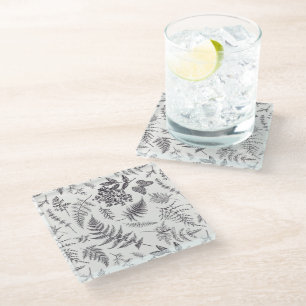 Vintage Botany & Butterfly Pattern Glass Coaster