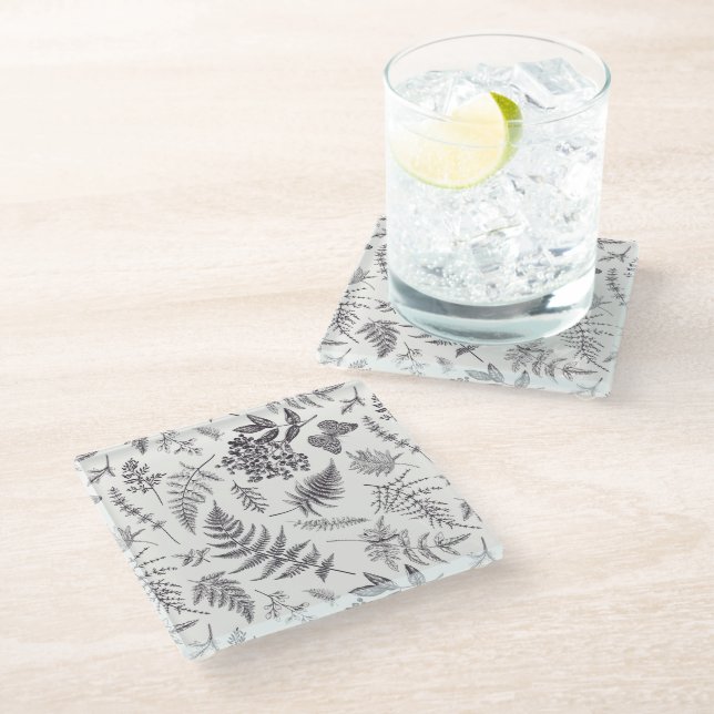 Vintage Botany & Butterfly Pattern Glass Coaster (Angled)