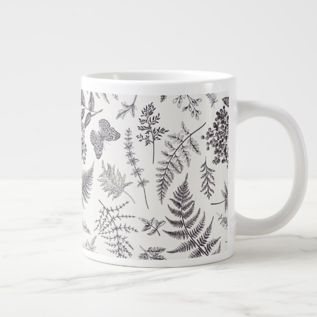 Vintage Botany & Butterfly Pattern Large Coffee Mug (Right)
