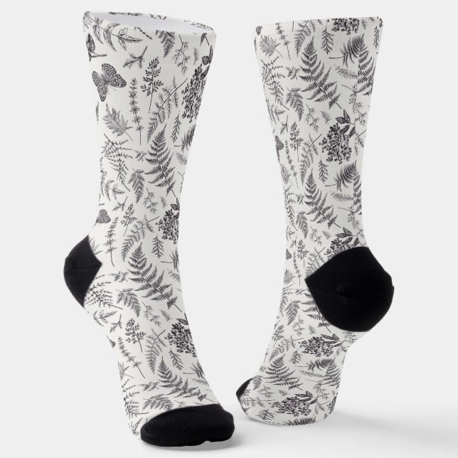 Vintage Botany & Butterfly Pattern Socks (Angled)