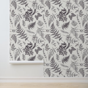 Vintage Botany & Butterfly Pattern Wallpaper