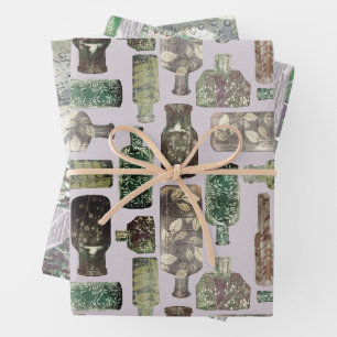 Vintage Bottles & Botanical Textures  Wrapping Paper Sheet