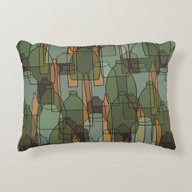 Vintage bottles,jars and glasses pattern accent pillow (Front)