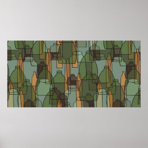 Vintage bottles,jars and glasses pattern poster