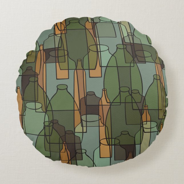 Vintage bottles,jars and glasses pattern round pillow (Front)