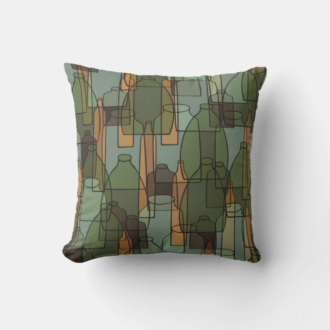 Vintage bottles,jars and glasses pattern throw pillow (Front)