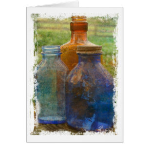 Vintage Bottles With White Grunge Border