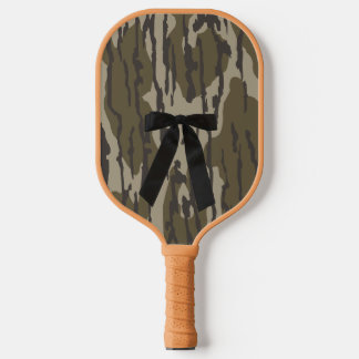 Vintage Bottomland Camo Cute Black Bow Camo Pickleball Paddle
