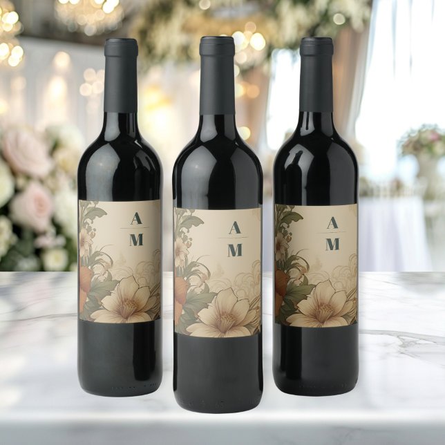 Vintage Bougainvillea  Art Nouveau Wedding Wine Label (Creator Uploaded)
