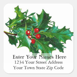 Vintage Bough of Holly Christmas Square Sticker