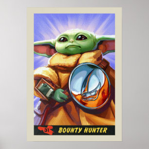 Vintage Bounty Hunter Grogu Illustration Poster