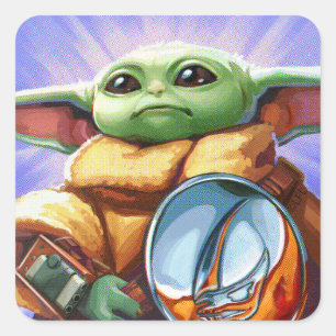 Vintage Bounty Hunter Grogu Illustration Square Sticker