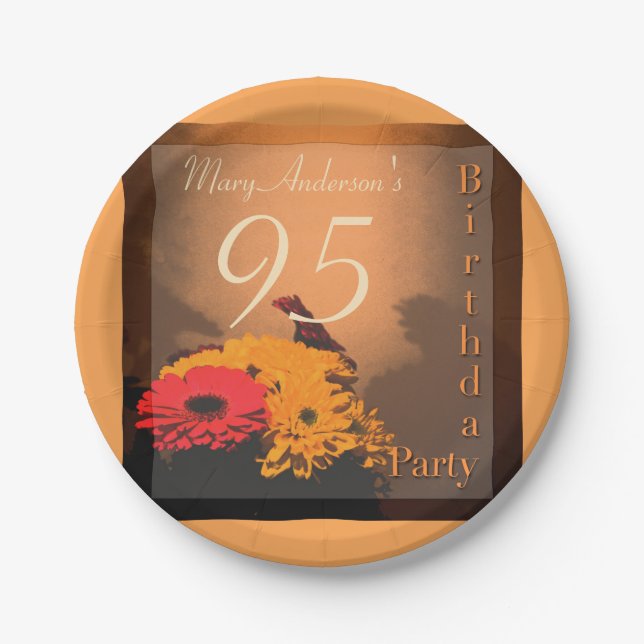 Vintage Bouquet 95th Birthday Party Paper Plates (Front)