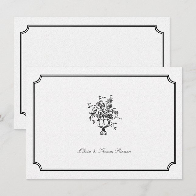 Vintage Bouquet Art Sketch Frame Wedding Couple Card (Front/Back)