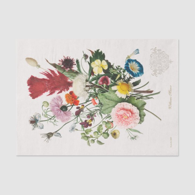 Vintage Bouquet Custom Name Tissue Paper (Front)