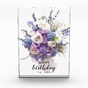 Vintage Bouquet   Customized Birthday Calligraphy Photo Block