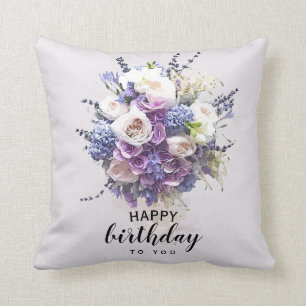 Vintage Bouquet   Customized Birthday Calligraphy Throw Pillow