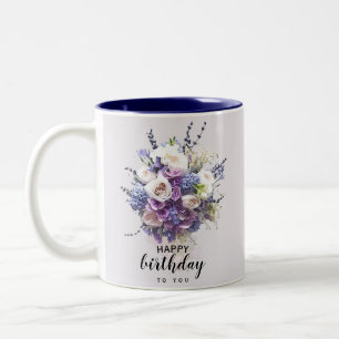 Vintage Bouquet Customized Birthday Calligraphy Two-Tone Coffee Mug