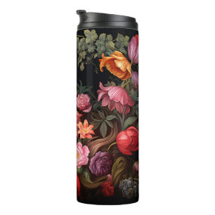 Vintage Bouquet Flowers Black Thermal Tumbler