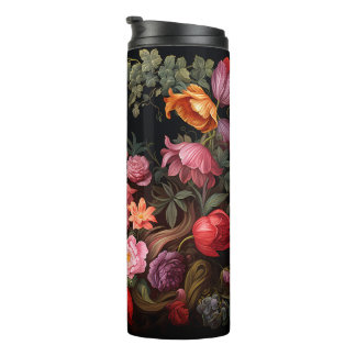 Vintage Bouquet Flowers Black Thermal Tumbler