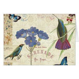 Vintage Bouquet of Flowers, Birds and Butterflies