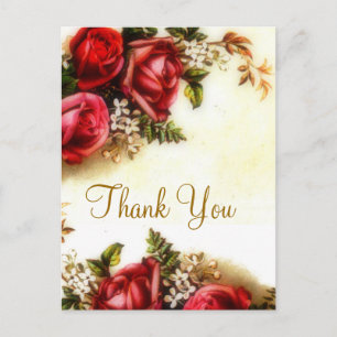 Vintage Bouquet of Pink roses no 2- thank you Postcard