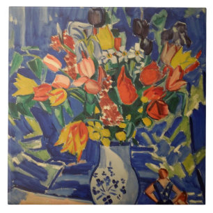 Vintage Bouquet with Figures in the Background Tile