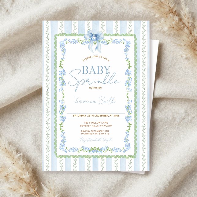Vintage Bow Blue Baby Sprinkle Invitation (Creator Uploaded)
