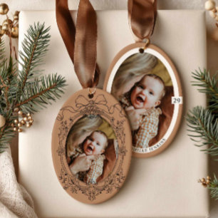 Vintage Bow Frame Photo Christmas Ornament
