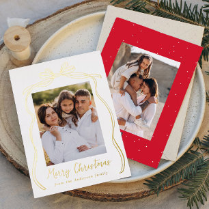 Vintage Bow Merry Christmas 2 Photo Gold Foil Holiday Card