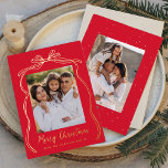Vintage Bow Merry Christmas Red 2 Photo Foil Holiday Card<br><div class="desc">Celebrate the season in style with this luxurious foil Christmas card, featuring your favourite vertical family photo set against a rich red background adorned with an elegant gold foil bow and ribbon. "Merry Christmas" shines in gold foil, adding a touch of sophistication, with space below to personalize your family name....</div>