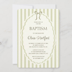 Vintage bow stripe pattern gender neutral baptism invitation