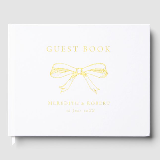 Vintage Bow Wedding Gold Guest Book (Front)