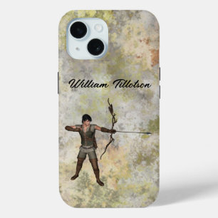 Vintage Bowhunter on Camo Background personalize iPhone 15 Case