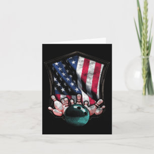 Vintage Bowling American Usa Flag 4th July Bowling Card