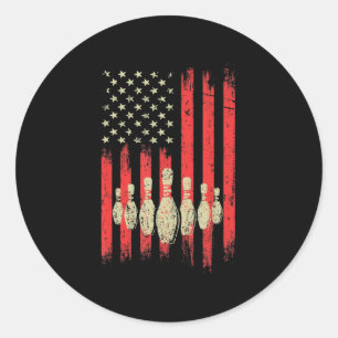 Vintage Bowling American USA Flag Bowling  Classic Round Sticker