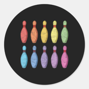 Vintage Bowling Pin Rainbow Pop Art 80's Retro Gra Classic Round Sticker