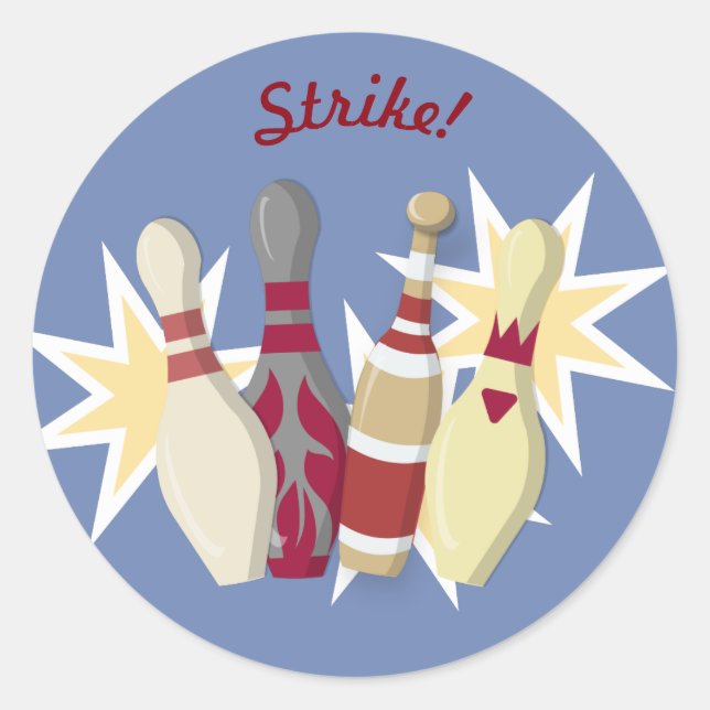 Vintage Bowling Themed Classic Round Sticker (Front)