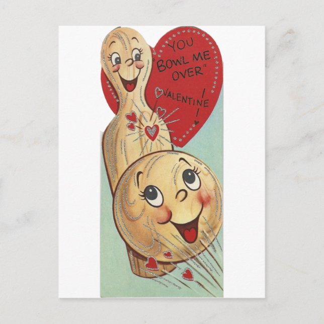 Vintage Bowling Valentine Holiday Postcard (Front)